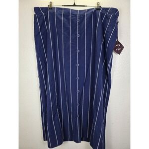 Ava & Viv Navy Stripe Button Front Midi Skirt Womens Size 3X